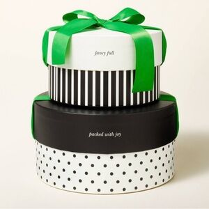Kate Spade NY X Target 2pk Polka Dot/Stripe Round Gift Boxes Black/Cream/Green